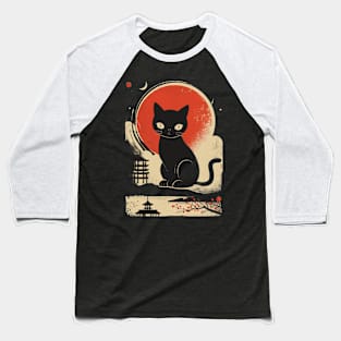 Kawaii Cat Moonlight Baseball T-Shirt